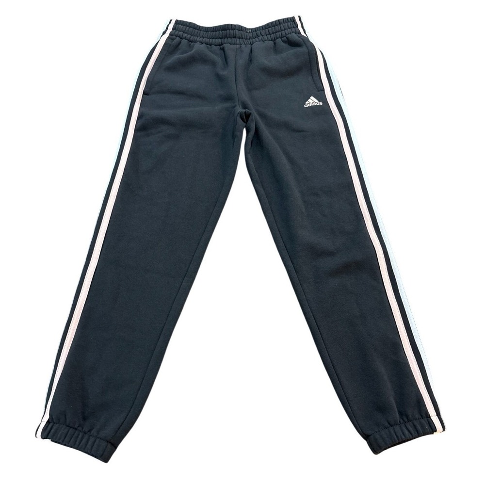 Adidas Girls Joggers Black Pink Blue Stripes Sweatpants Size Medium 10/12
